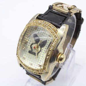 Vintage GENEVA Elite X Play Boy Watch Mens Gold Tone Steel Rhinestones Dial